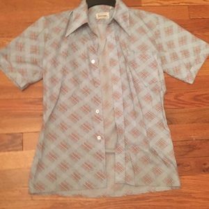 Sasson Jeans Light Blue Plaid Short Sleeve Shirt with Brown Pattern